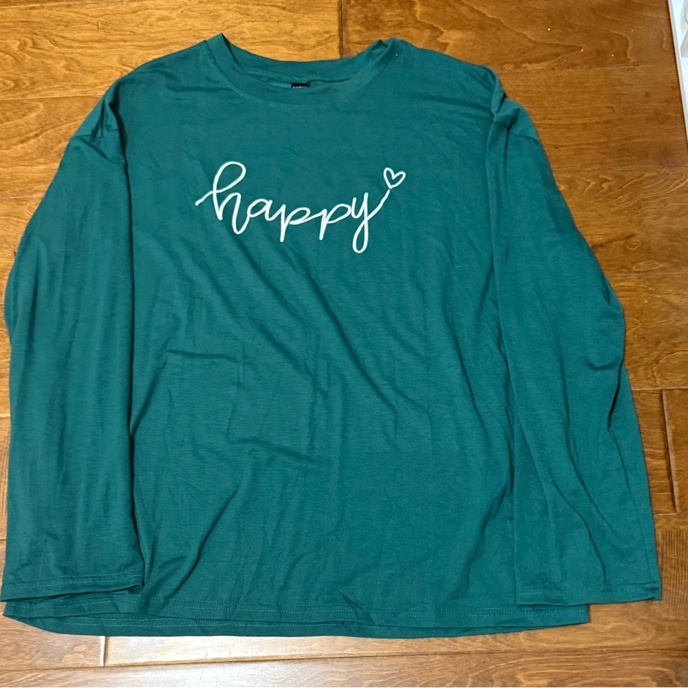 Like New Size Large SHEIN Teal Long Sleeve  'Happy' Shirt